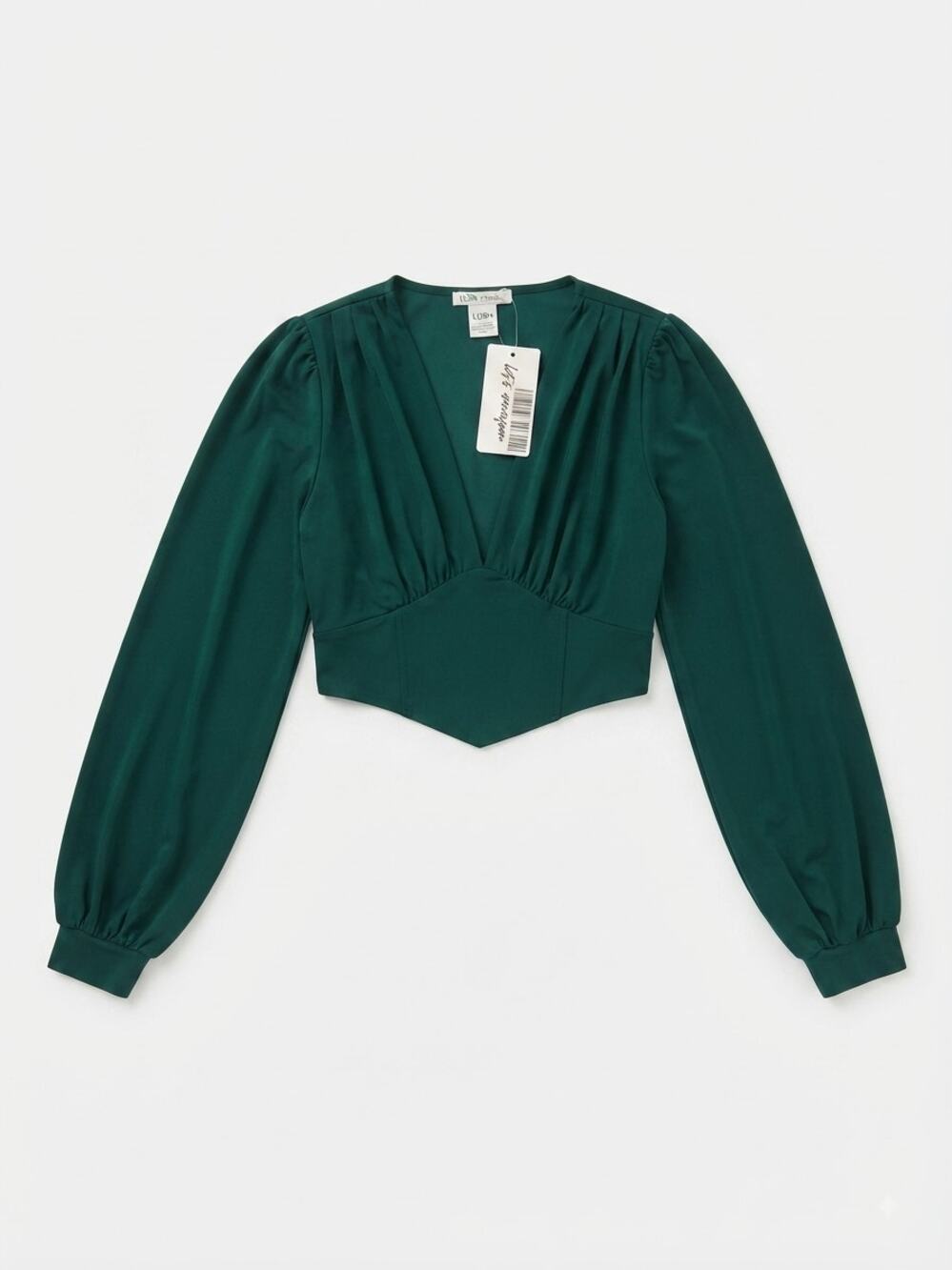12th Tribe Green Corset Top Womens Size M Long Sleeve Plunge V-Neck NWT Chic